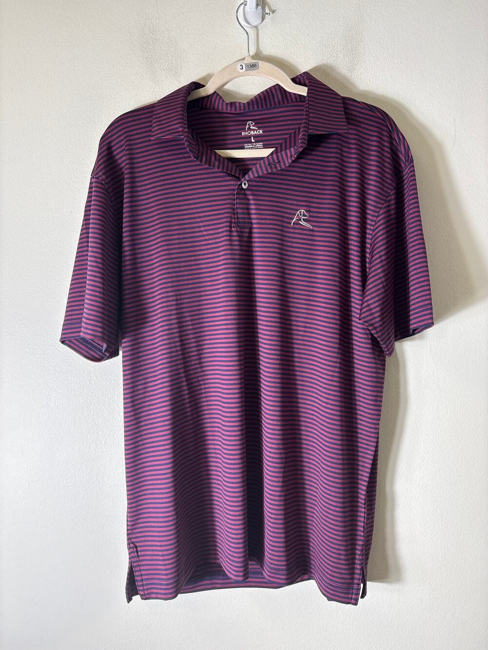 Rhoback Red and Navy Strip Polo Shirt Sz L